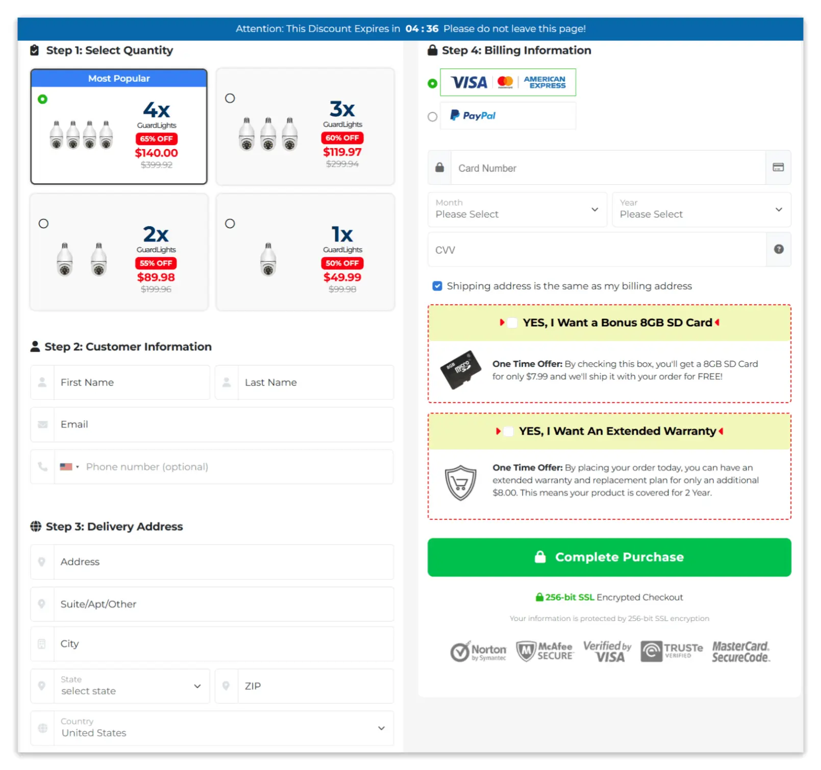 Guard Light Secure Checkout Page